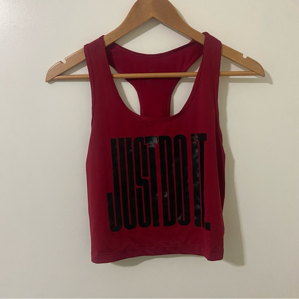 Nike Women's Burgundy Tank Top with Black Print